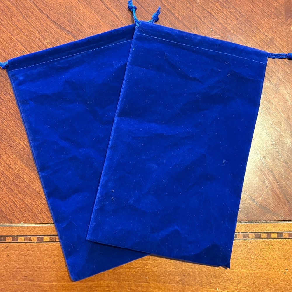2 Large Luxurious Navy Blue Velvet Drawstring Pouches